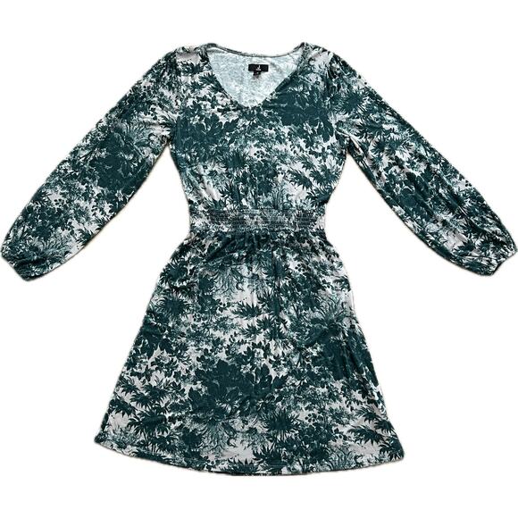 Jason Wu Printed Toile Jersey Dress Small Green 3/4 Sleeve Smocked Waist - Picture 1 of 7
